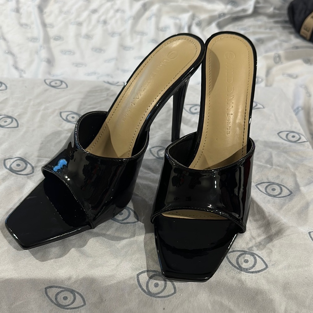 Glossy Black High Heels with Square Toe